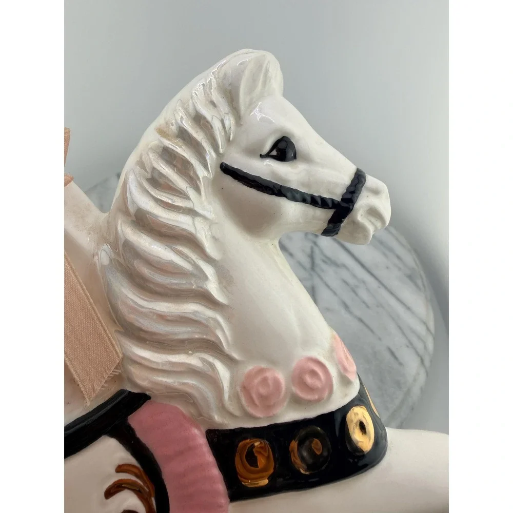 Vintage Ceramic Carousel Horse Calendar Iridescent Pink Gold Organizer Coquette